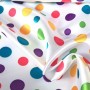 Carnival satin fabric - white with multicolored dots