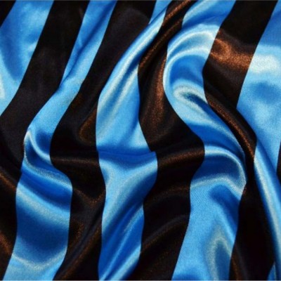 Carnival satin fabric - blue and black stripes