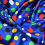 Carnival satin fabric - small multicolored dots on blue background