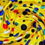 Tejido raso carnaval - topos grandes multicolores fondo amarillo