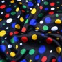 Carnival satin fabric - multicolor small polka dots on black background