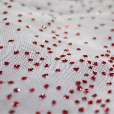Sequined elastic tulle fabric - white / red (lycra® mesh)