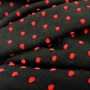 Elastic tulle fabric black background red polka dots