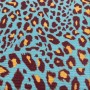 Turquoise leopard print cotton bachette fabric zoomed in
