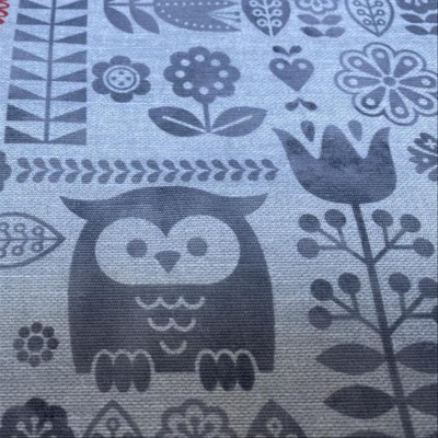 Owl print cotton bachette fabric zoomed in