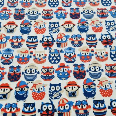 Printed cotton fabric - summer owls navy