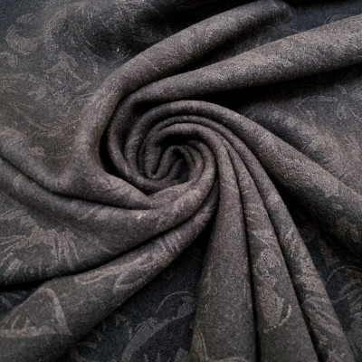 Brown boiled wool fabric printed